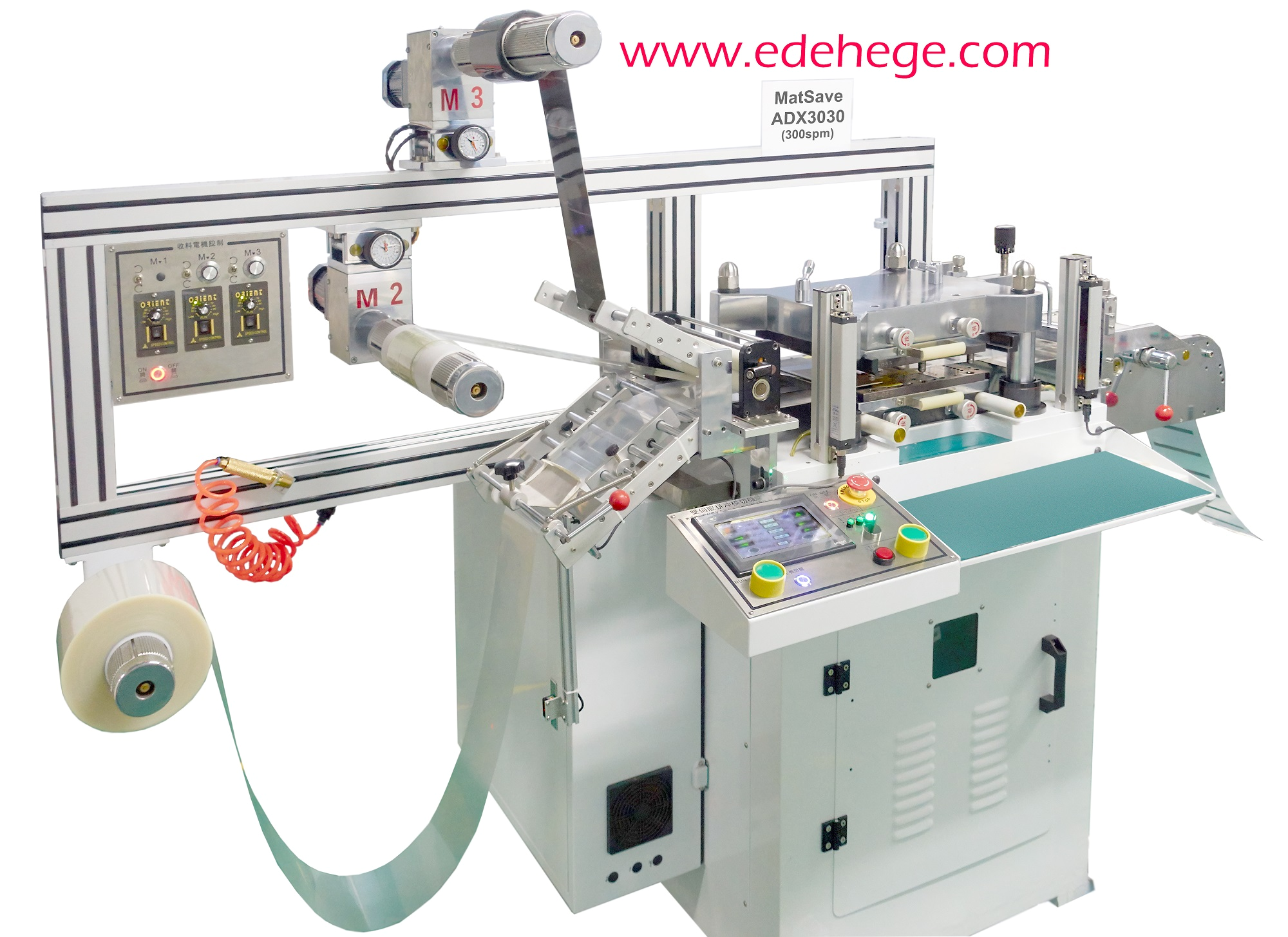 MATSAVE ADX3030 flatbed die-cutting machine with three motorised rewind shafts and touchscreen control