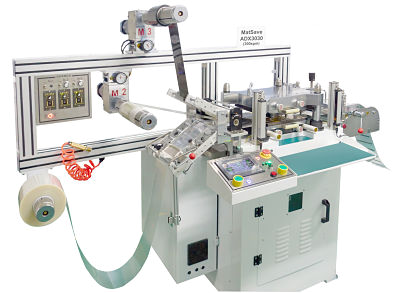MATSAVE ADX3030 flatbed die-cutting machine with roll feed and rewind shafts