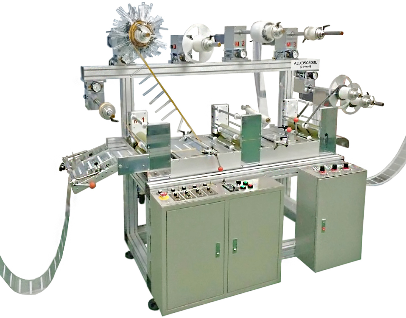 ADX350803L three-head laminating and die-cutting machine with rotary die and multiple unwind stations