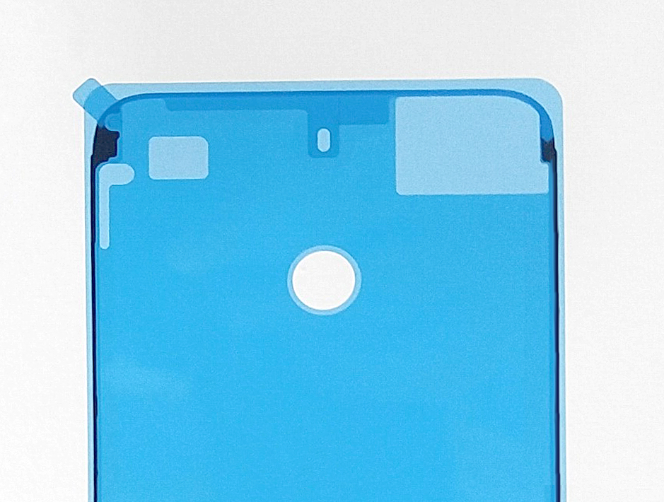 Blue die-cut display frame gasket with cut-outs for camera and sensors