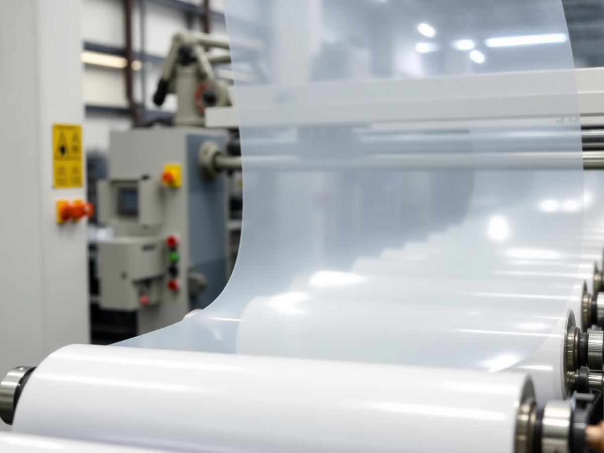 Silicone coated release liner film running over polished rollers
