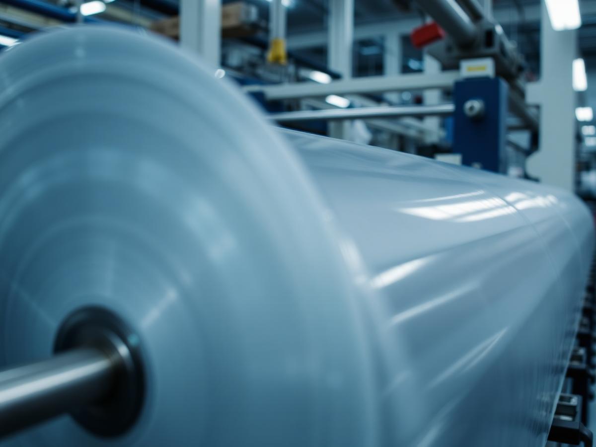 Roll slitting and rewinding machine with wide rolls of clear film